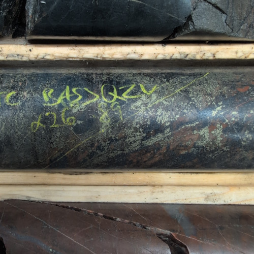 4.05% Cu, 0.516 g/t Au, 25.7 g/t Ag from 131.82 m to 132.33 m