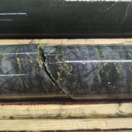 27.41 % CuEq, 10.8 % Cu, 16.6 g/t Au, 145 g/t Ag, from 75.5mto 75.85m