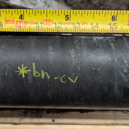 1.4% CuEq, 1.22% Cu, 62 Mo_ppm, 0.1 g/t Au, 5.7 g/t Ag, from 46.02m to 46.66m