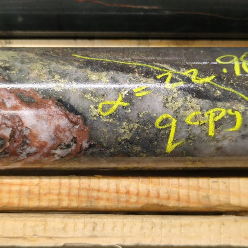 1.92% Cu, 0.11 g/t Au, 3.5 g/t Ag from 358.5m to 359m